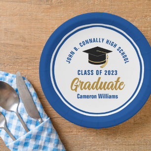 Plato De Papel Partido de Graduación del Oro Azul personalizado 2