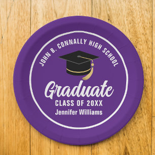 Plato De Papel Partido de Graduación del Personalizado Morado de