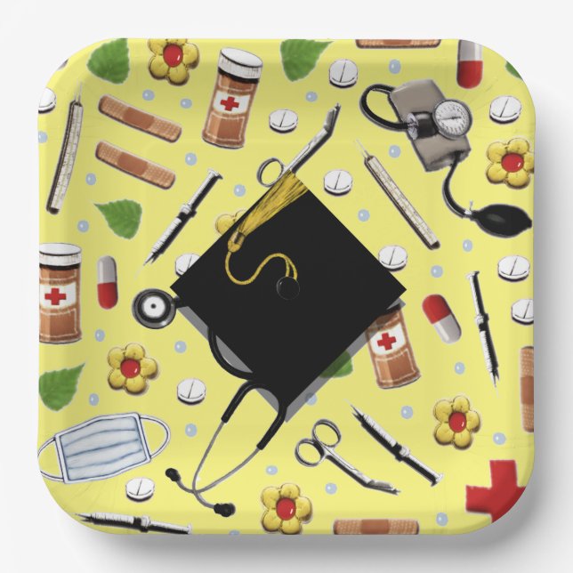 Plato De Papel Partido de Graduación Escolar de enfermería (Anverso)
