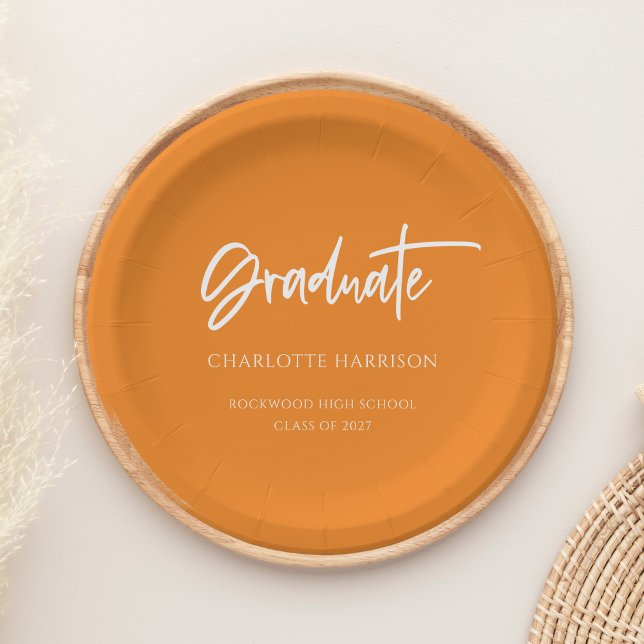 Plato De Papel Partido de Graduación Moderna de Guión naranja y B (Subido por el creador)