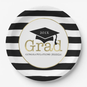 Plato De Papel Partido de Graduación Negra y Oro