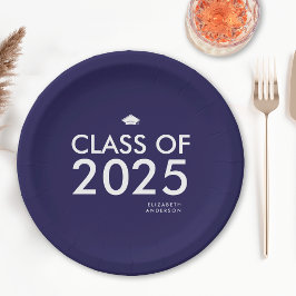 Plato De Papel Partido de Graduación Personalizada Azul de la Mar