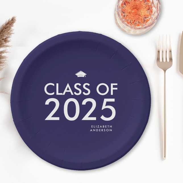 Plato De Papel Partido de Graduación Personalizada Azul de la Mar (Subido por el creador)
