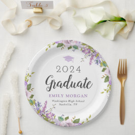 Plato De Papel Partido de Graduación Personalizada Lilac Floral