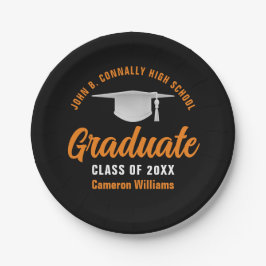 Plato De Papel Partido de Graduación Personalizada naranja Negro