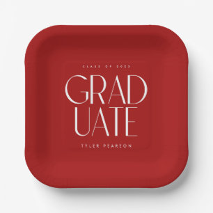 Plato De Papel Partido de Graduación Roja Simple y Moderno