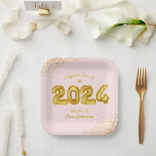 Plato De Papel Partido de Graduación Rosa y Oro 2022