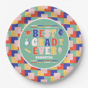 Plato De Papel Partido de Graduación Verde Retro Mejor Grado