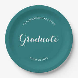 Plato De Papel Partido de Graduación Verde y Blanco Simple