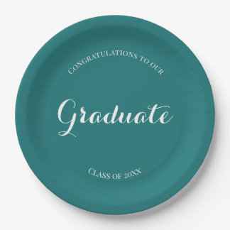 Plato De Papel Partido de Graduación Verde y Blanco Simple