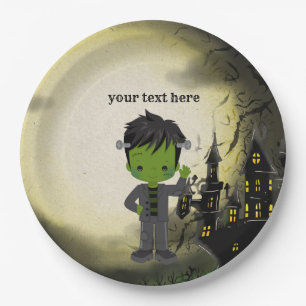 Plato De Papel Partido de Halloween Cute Frankenstein
