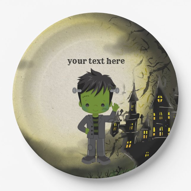 Plato De Papel Partido de Halloween Cute Frankenstein (Anverso)