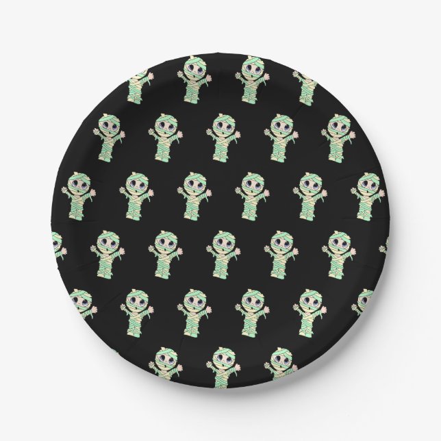 Plato De Papel Partido de Halloween de Mummy Cute (Anverso)