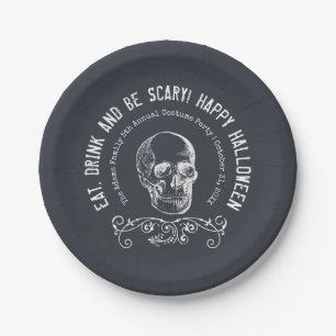 Plato De Papel Partido de Halloween Personalizado del Skull Chalk
