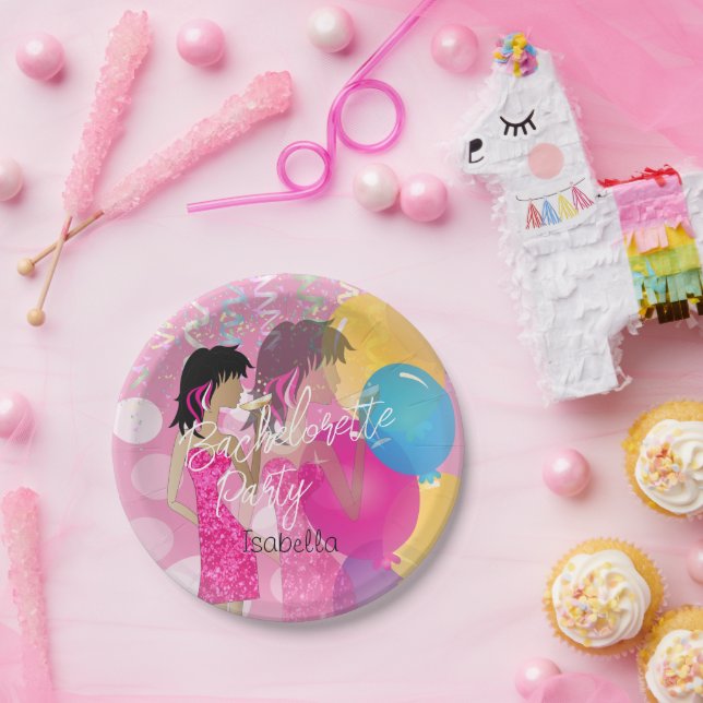 Plato De Papel Partido de la soltera - Chica Fiesta Rosa (Fiesta)