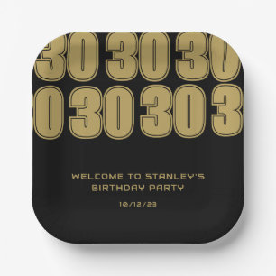 Plato De Papel Partido de los 30 Años del Negro y el Oro minimali