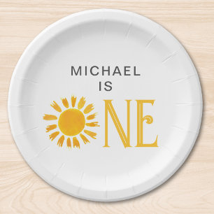Plato De Papel Partido de primer cumpleaños del Sol Amarillo Pers