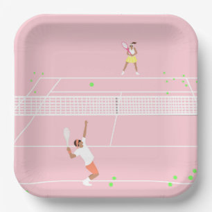 Plato De Papel Partido de Tenis Rosa Pastel
