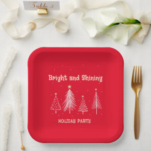 Plato De Papel Partido de vacaciones de Navidades brillantes Blan