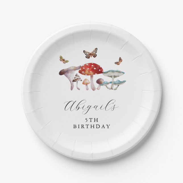 Plato De Papel Partido del Cumpleaños Boho Mushroom (Anverso)