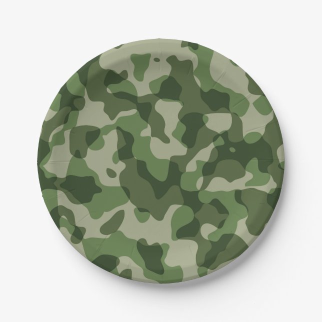 Plato De Papel Partido del cumpleaños de Camo Ejército (Anverso)