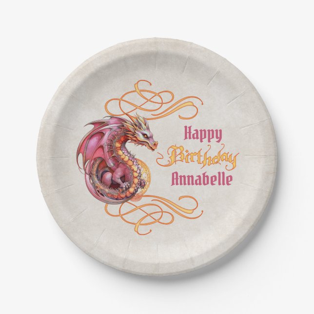 Plato De Papel Partido del Cumpleaños del Dragón (Anverso)