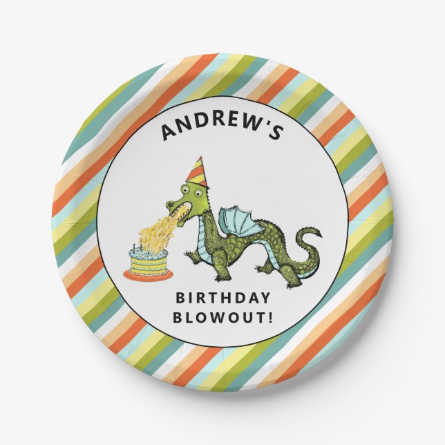 Plato De Papel Partido del Cumpleaños del Dragón (Anverso)