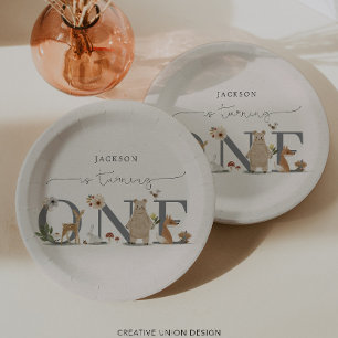 Plato De Papel Partido del Primer Cumpleaños de Boho Woodland