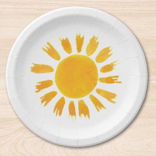 Plato De Papel Partido del Primer Cumpleaños del Sol Amarillo