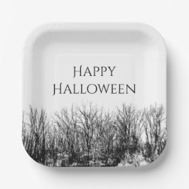 Plato De Papel Partido Halloween Black White Gothic Woods