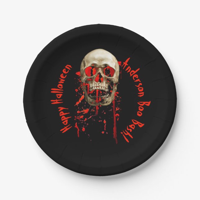 Plato De Papel Partido Halloween de Burlas Negras y Rojas (Anverso)