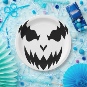 Plato De Papel Partido Halloween de la Calabaza Negra y Blanca de