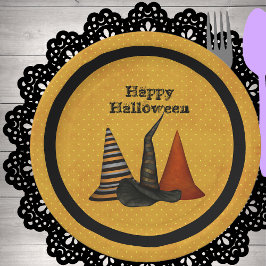 Plato De Papel Partido Halloween de los Gorras Brujos