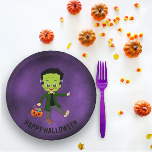 Plato De Papel Partido Halloween para niños Frankenstein de papel