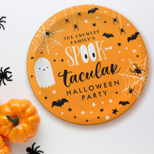 Plato De Papel Partido Halloween Spooktacular naranja