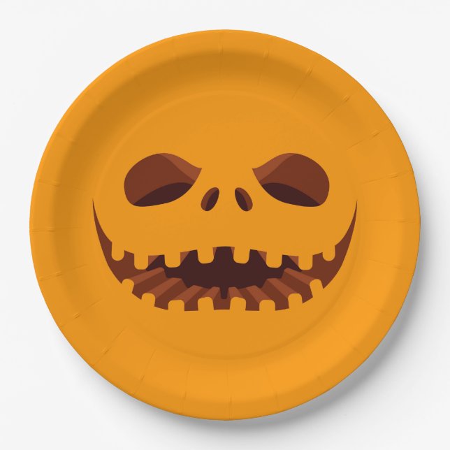 Plato De Papel Partido Jack o' Lantern Halloween (Anverso)
