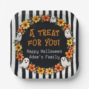 Plato De Papel Partido personalizado Ghost Halloween - 'Un trato 