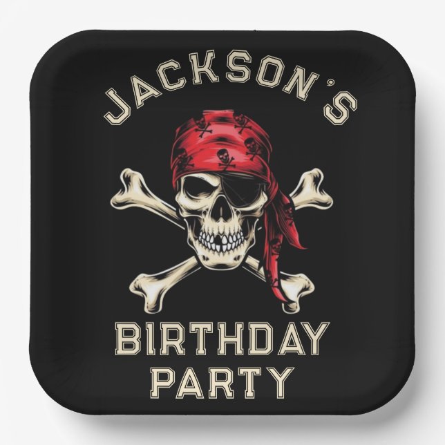 Plato De Papel Partido Pirata Salty Skull Adulto Negro 2 (Anverso)