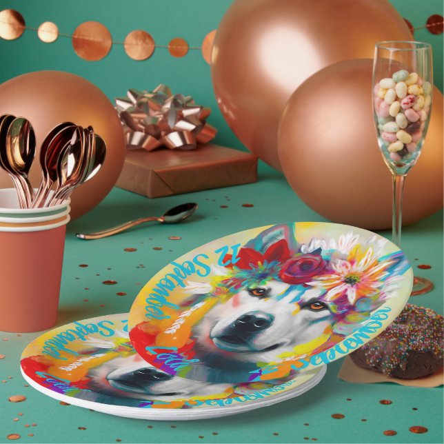 Plato De Papel Partido Siberian Husky Birthday (Multi)