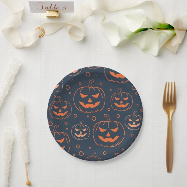 PLATO DE PAPEL PARTIDO SPOOKY JACK-O LANTERN PUMPKIN HALLOWEEN (Boda)