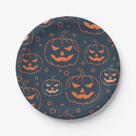 PLATO DE PAPEL PARTIDO SPOOKY JACK-O LANTERN PUMPKIN HALLOWEEN