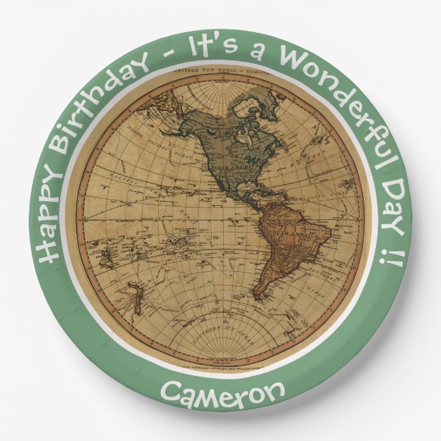 Plato De Papel Partido Temático del Mapa del Hemisferio Occidenta (Anverso)