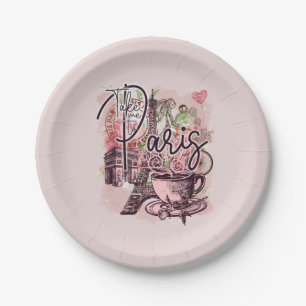 PLATO DE PAPEL PARTIDO TEMÁTICO VINTAGE PARIS FRANCIA ICONOS NOS