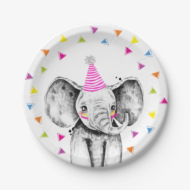 Plato De Papel Party Animals Safari Wild Elephant Jungle Birthday (Anverso)