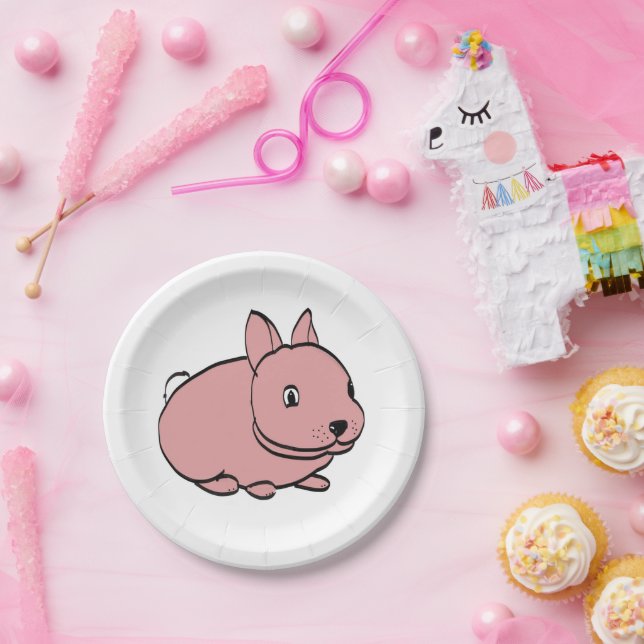 Plato De Papel Party plate with Pink Rabbit design (Fiesta)