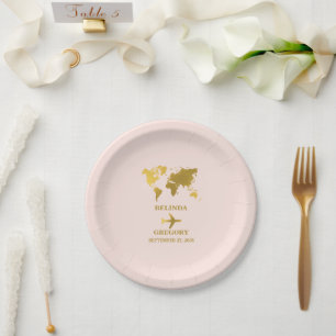 Plato De Papel Pasaporte de Boda de Destino Mundial Rosa Dorado