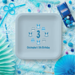 Plato De Papel Pascua Azul 3 cumpleaños