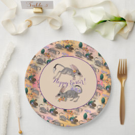 Plato De Papel Pascua Bilby y Flores Australianas Feliz Pascua