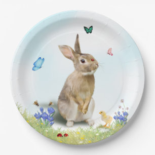 Plato De Papel Pascua Bunny Chick Lady Bugs Butterflies Crocus