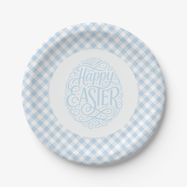 Plato De Papel Pascua de Cuadro Azul (Anverso)